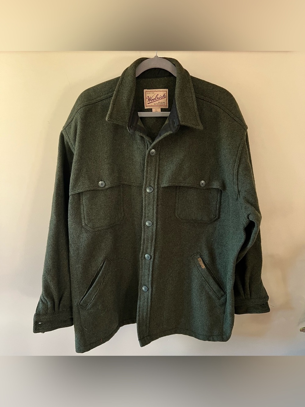 WOOLRICH Vintage Mens Chore Coat Shacket Army Green Wool Sz XXL 2X - Picture 2 of 9